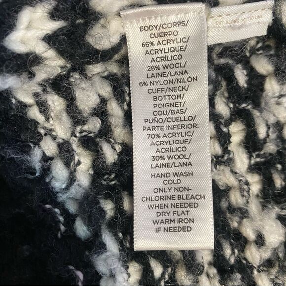 Loft Bouchle Knit Black and White Open Front Waterfall Wool BlendCardigan Size M - Picture 15 of 15